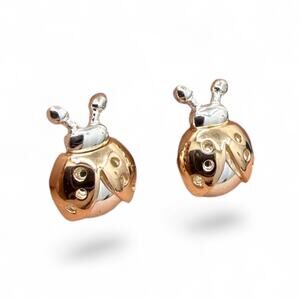 Ladybug Post Stud Earrings 925 Sterling Silver Friction Backs Ladybird Beetle